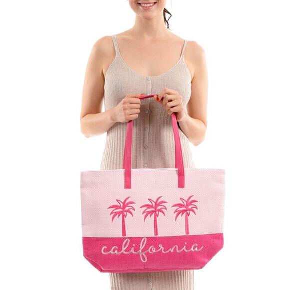 NWT Fadivo NY Women's California Palm Print Woven Shoulder Beach Tote Bag - Picture 2 of 2